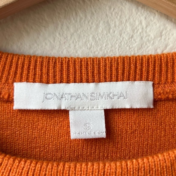 Johnathan Simkhai Orange Recycled Ribbed Puff 3/4 Sleeve Knit Sweater Top Sz S - Picture 10 of 11
